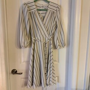 Calvin Klein Long Sleeve Striped Dress - White and Gray